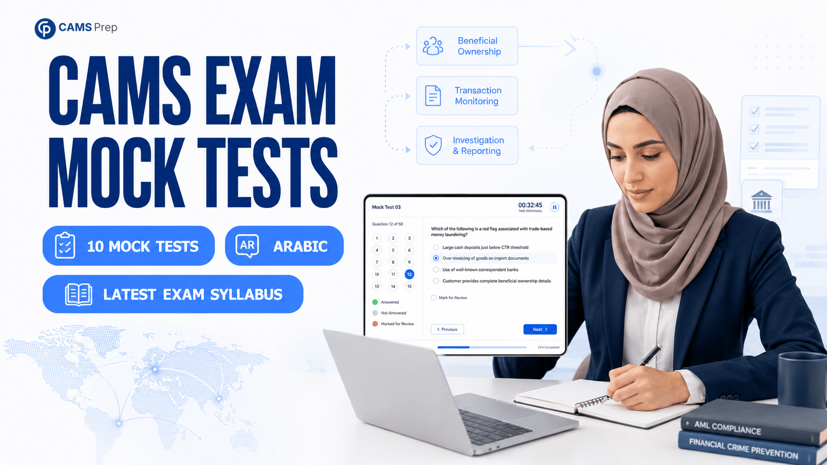 10 Full-Length CAMS Mock Tests – Arabic